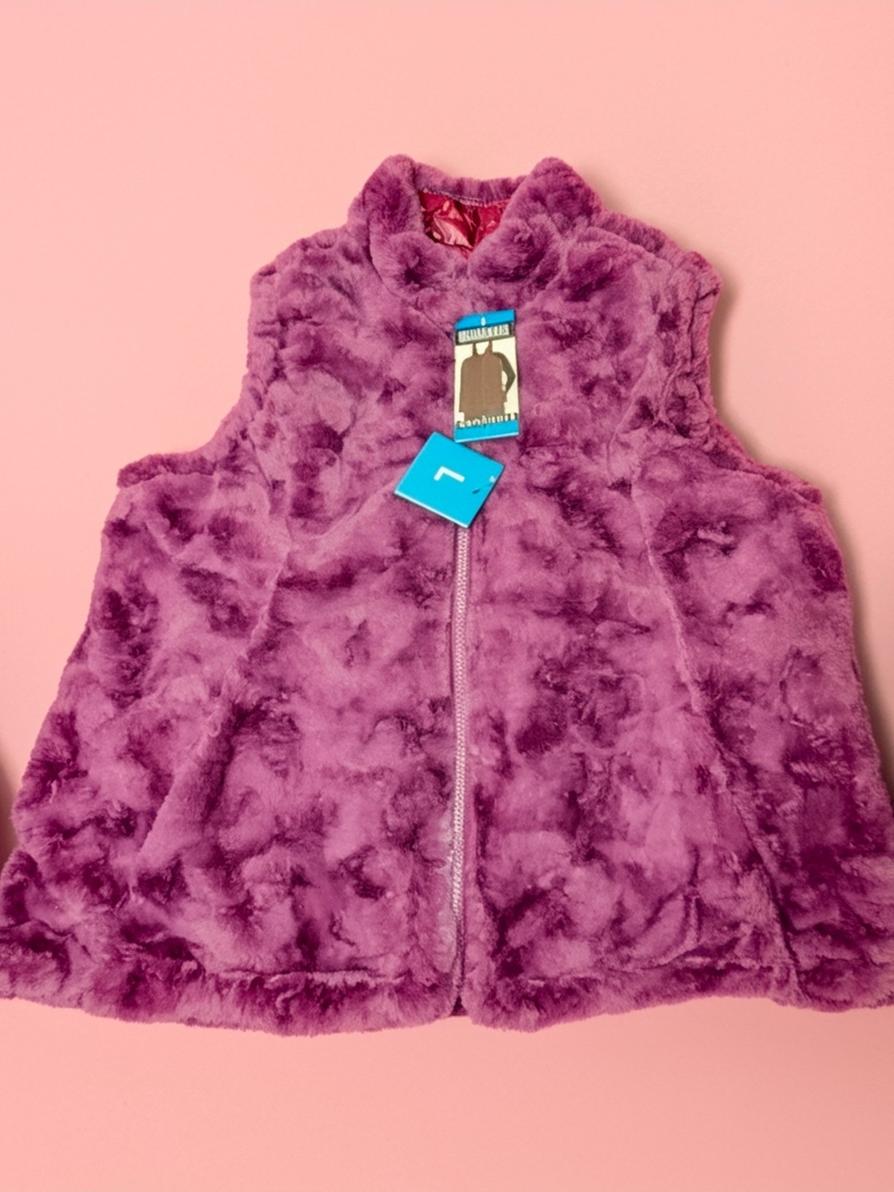 Plush Zip-Front Vest - Wine Red